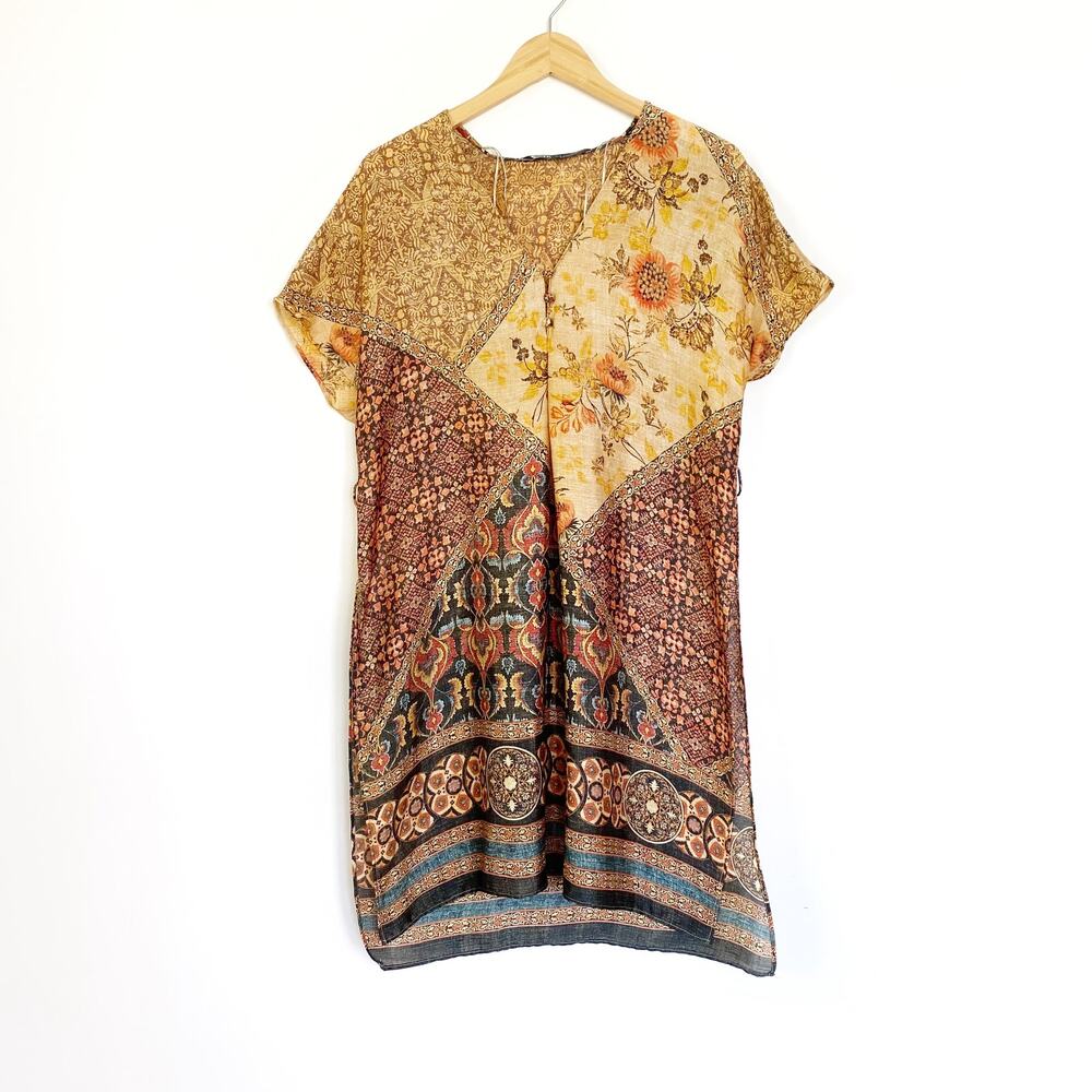Zara Patchwork Patterned Tunic Mini Dress Size Small